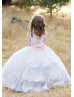 Beaded White Lace Tulle Corset Back Flower Girl Dress Beaded White Lace Tulle Corset Back Flower Girl Dress